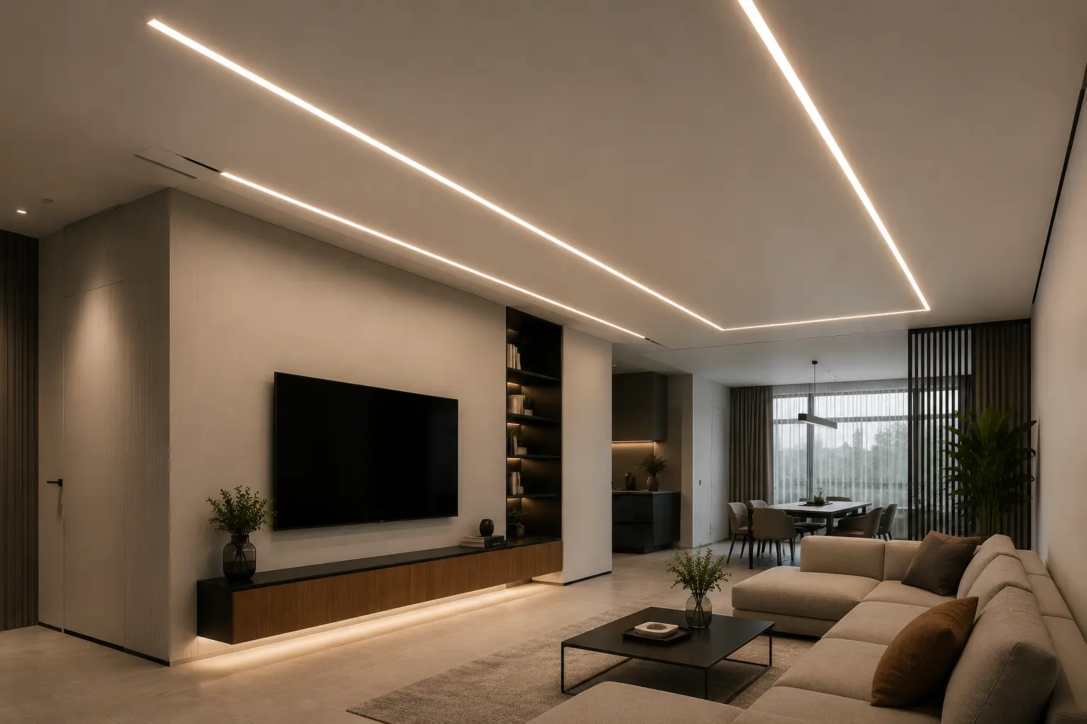 چراغ خطی توکار LED نصب شده در سقف مدرن